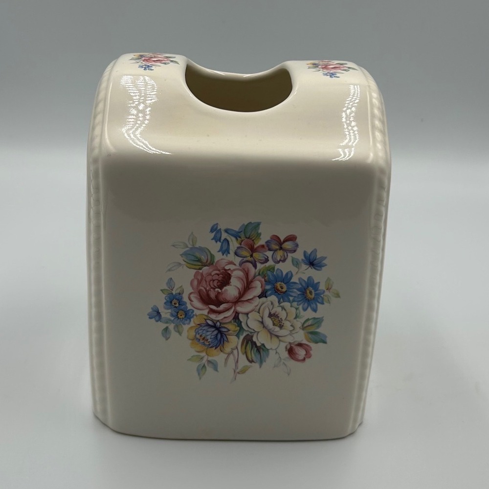Vintage VB Athena Floral Ceramic Tissue Box Cover Cream Made in USA Rectangular